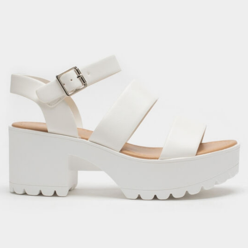 New White Platform Chunky Heel Lug Sole Sandals